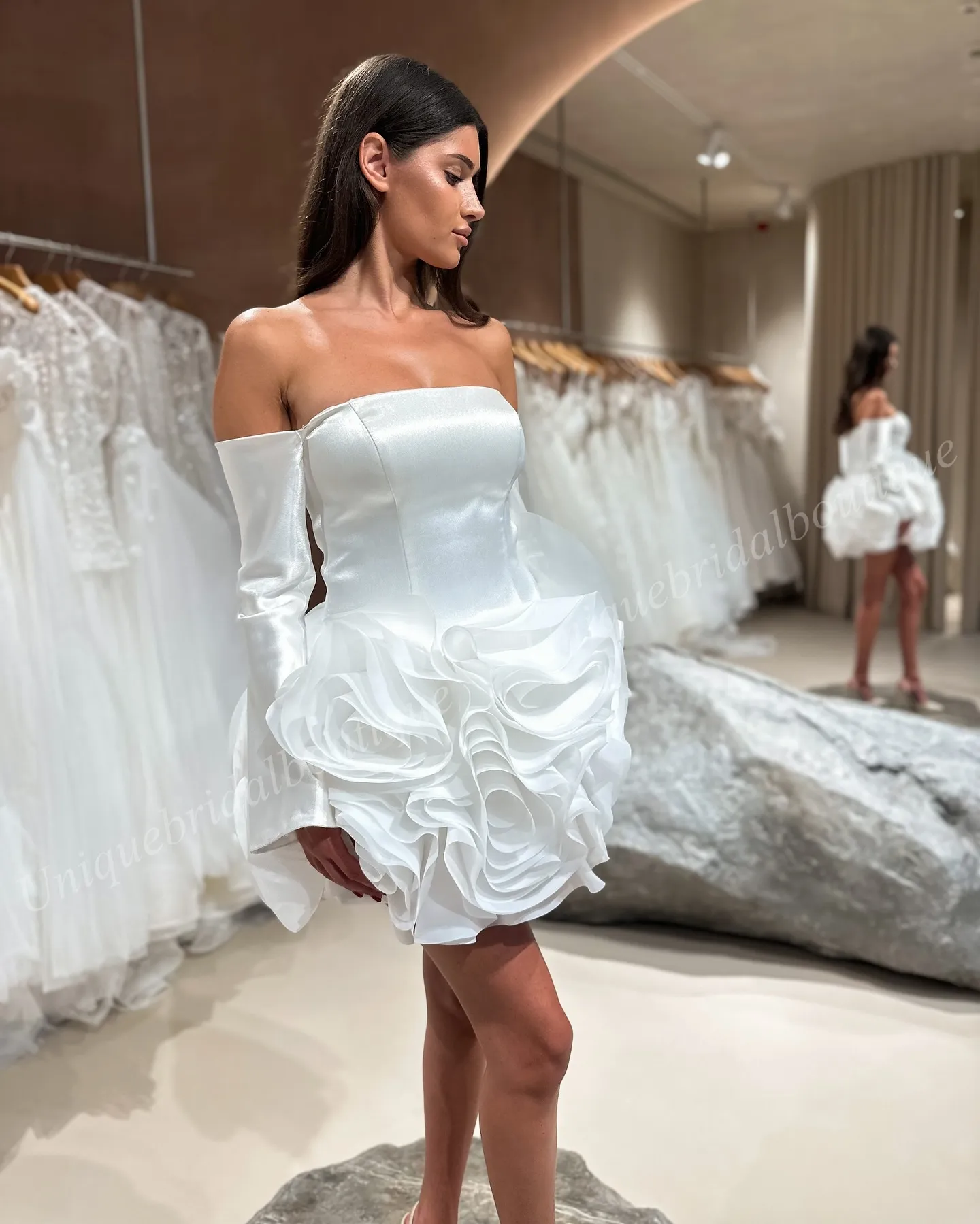 sachin and babi light blue dress Satin White Rehearsal Dinner Dress For Women Mini... From  Uniquebridalboutique, $115.2