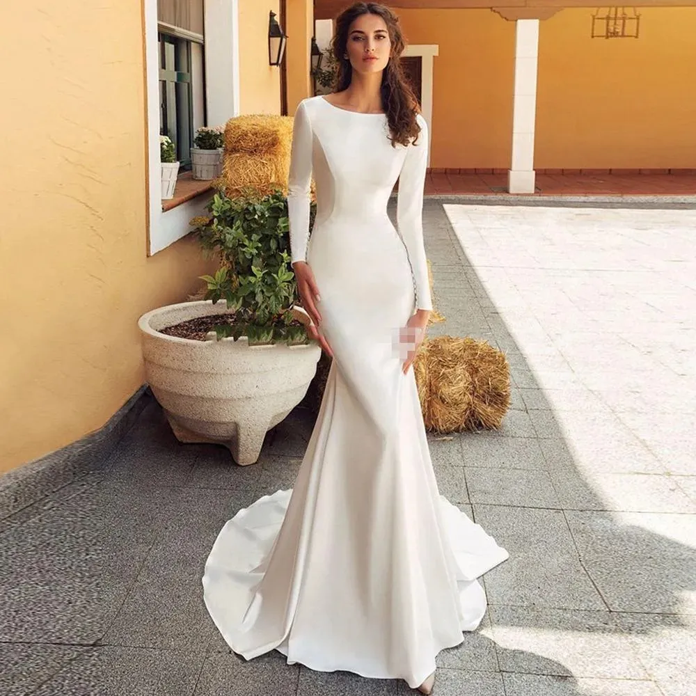 navy blue dress for baby girl Extravagant Long Mermaid V-Neck Backless Lace Wedding Dress with Long Sleeves main image 1