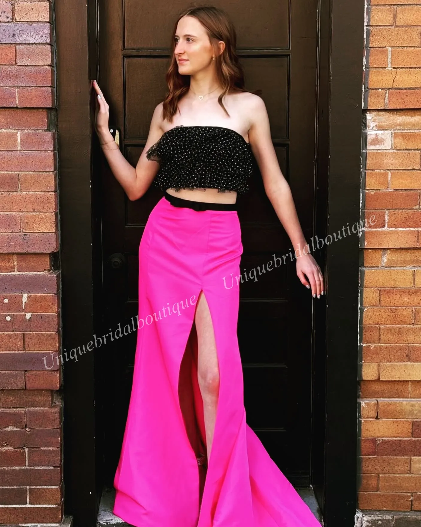 navy blue dress for baby girl Two Piece Prom Dress Polka Dot Ruffle Bodice Crop Top... From  Uniquebridalboutique, $88.06