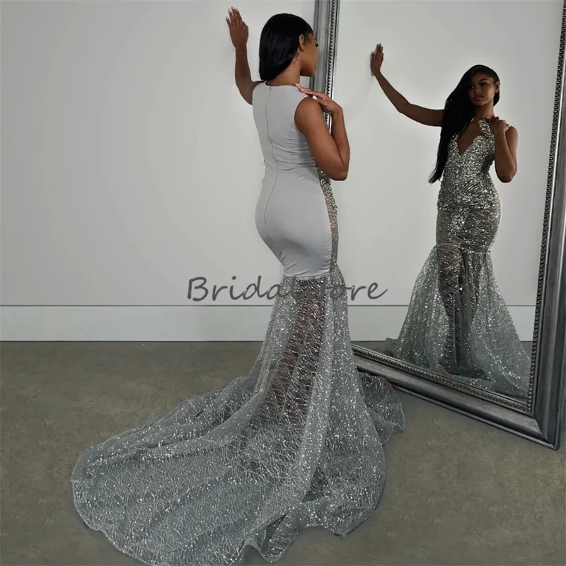silver diamond birthday dress Custom Oyemwen Silver Sequin High Slit Birthday Dress