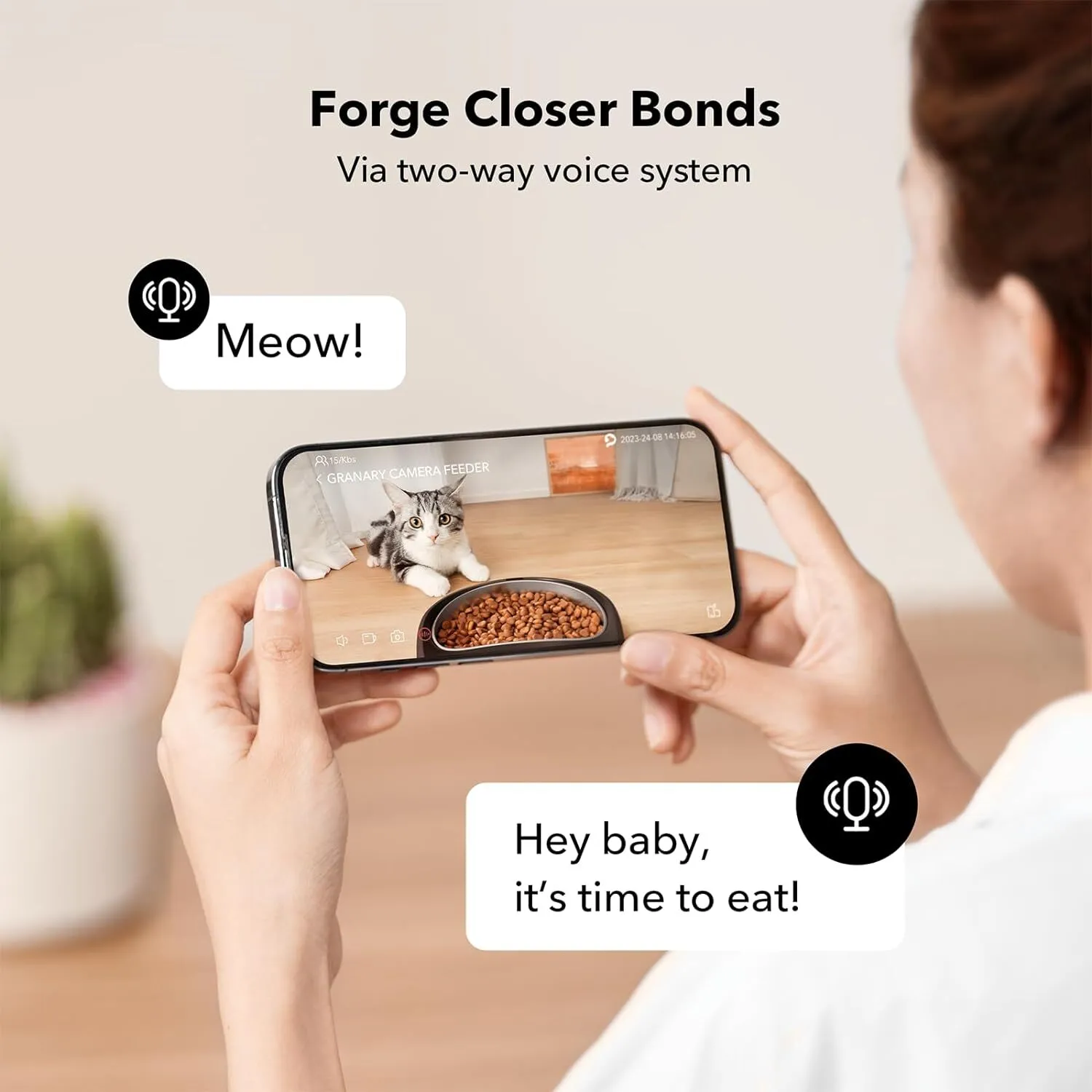 Automatic Cat Camera, 1080P HD Video Night Vision, 5G Wifi Pet Feeder With 2-Way Audio, Low Food & Blockage Sen