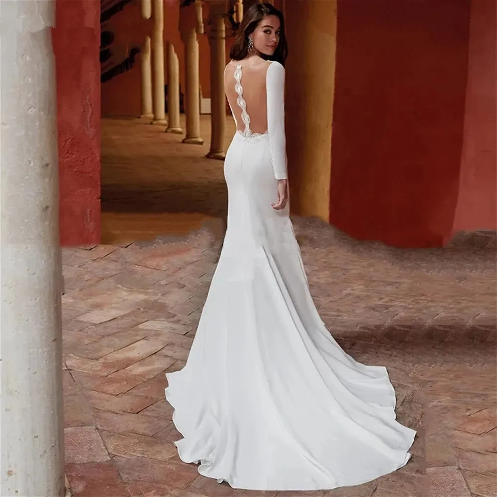 strapless open back dress High Neckline Lace A line Long Sleeve Open Back Wedding Dress, Bridal  Dresses, MW166 – Musebridals main image 1