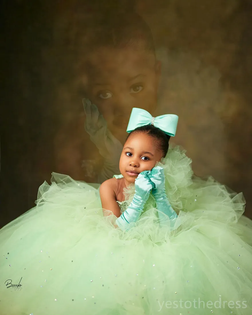 birthday green dress Mint Green Baby Birthday Dress Puff Sleeve Princess Dress – marryshe main image 1