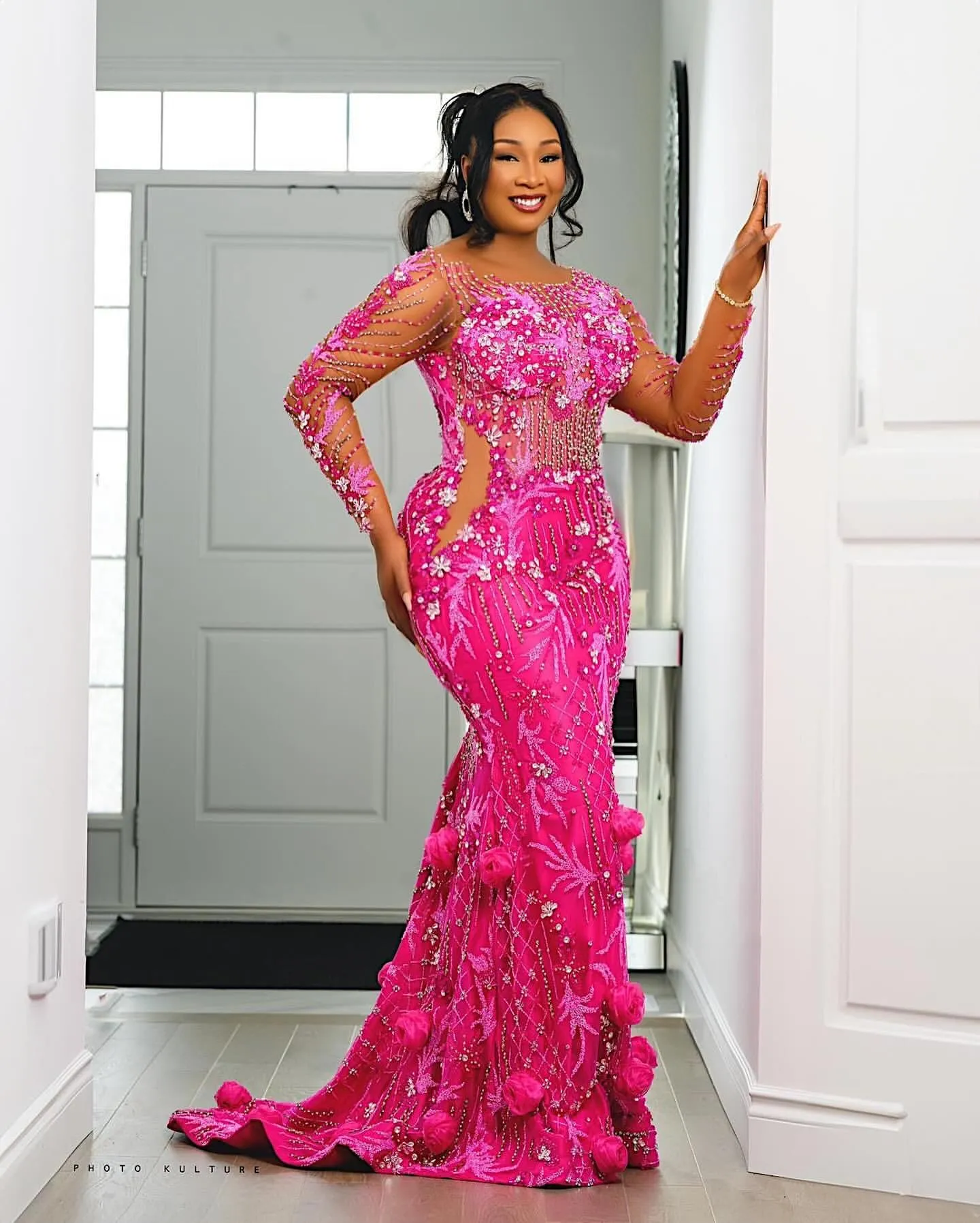 Fuchsia Mermaid sparkly prom dress with Crystals and Beading - Perfect for Evening, Formal Party, Reception, Wedding, and Engagement - 2021 Aso Ebi