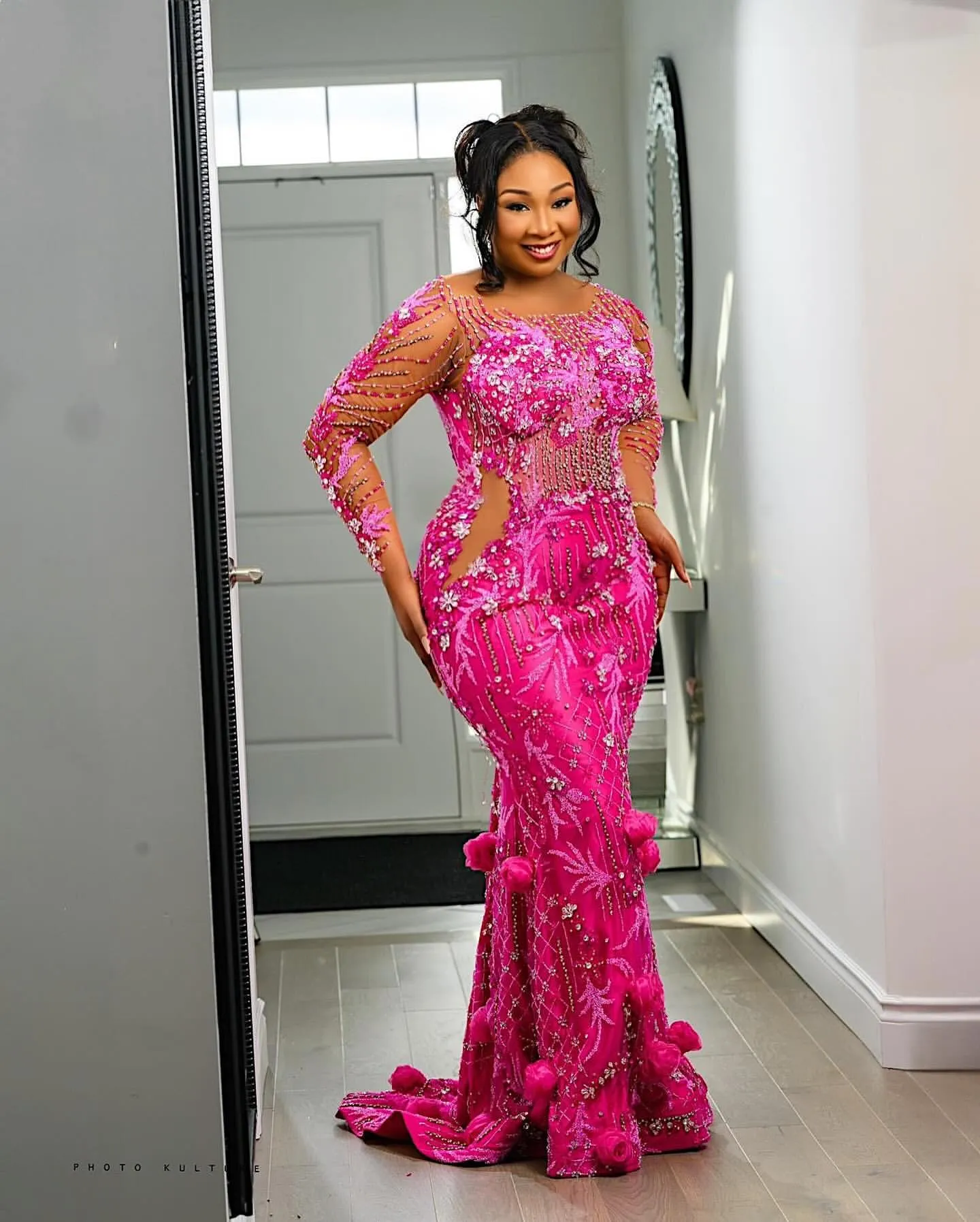 fitted lace wedding dress Mermaid Backless Pink Tulle Lace Long Prom Dresses, Mermaid Pink Forma –  Eip Collection
