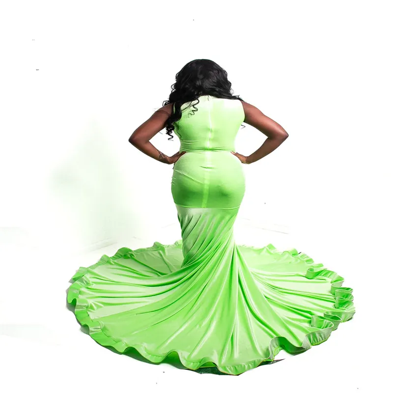 Green Mermaid Long Prom Party Dress Black Girl Graduation Dress main image 1