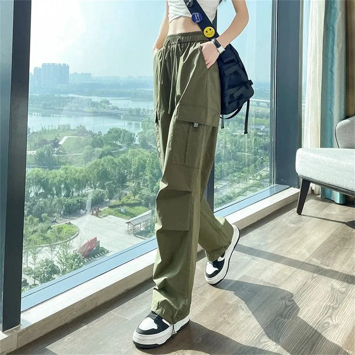 Pantalon De Jogging Femme Baggy Cargo - Style Punk Chic Avec Poches, Cordon De Serrage - Coupe Ample