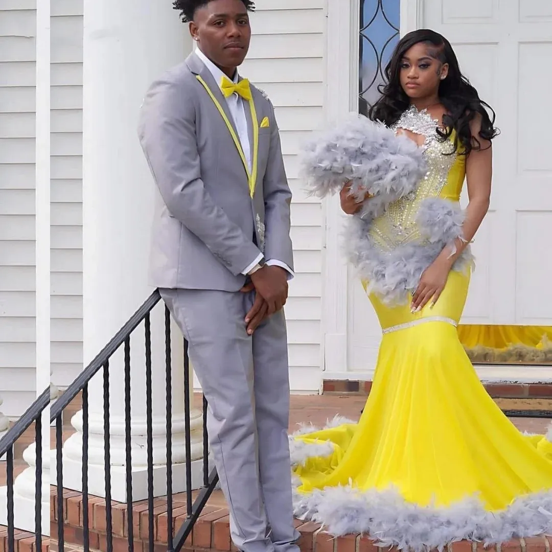 Yellow Mermaid Prom Dress for Black Girls with Feather Embellishments and  Zipper Back from Dhgate Prom Dresses - price 466.05