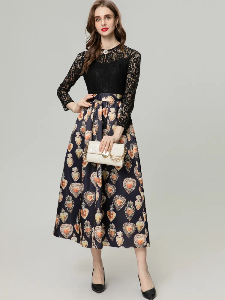 Women's Runway Dress O Neck Long Sleeves Embroidery Lace Bodice Patchwork  Printed Fashion Vestidos from Dhgate Runway Dresses - price 69.35