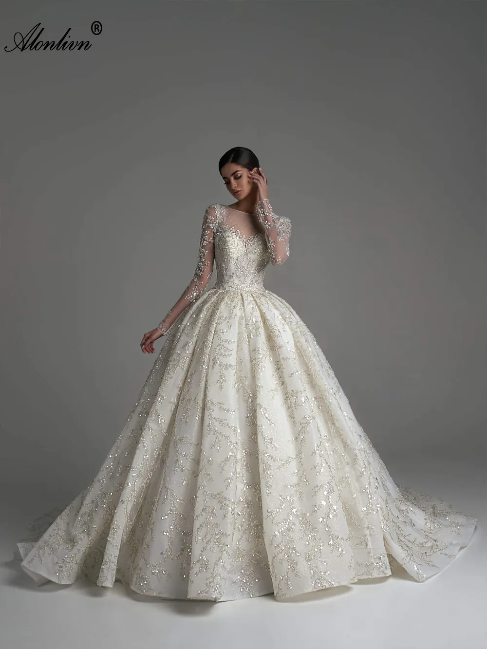 Embroidery Lace Scoop Neck Ball Gown Wedding Dress with Beaded Applique and Long Illusion Sleeves from Dhgate Ball Gown Wedding Dresses - price 570.58 Embroidery Lace Scoop Neck Ball Gown Wedding Dress with Beaded Applique and Long Illusion Sleeves from Dhgate Ball Gown Wedding Dresses - price 570.58