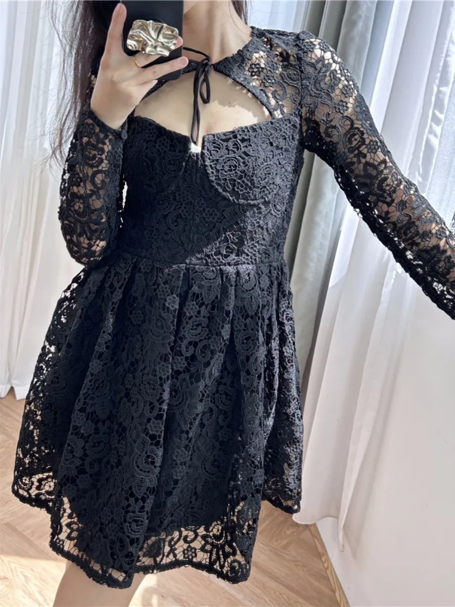 chinese dress ladies Jody Lace Cocktail Dress in Black main image 0