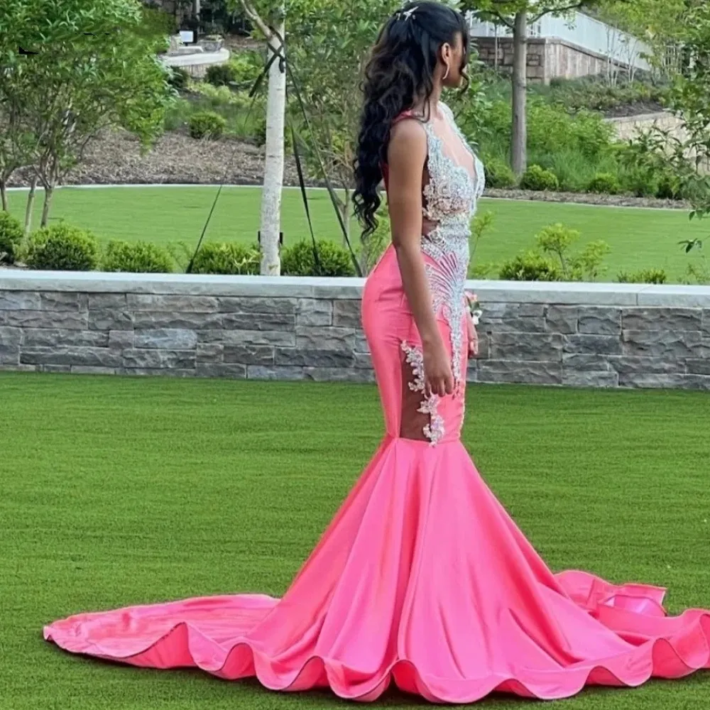 chinese dress ladies Boned Sequin Mermaid Prom Dresses Pink Spaghetti Strap Evening Dress F –  Viniodress main image 0