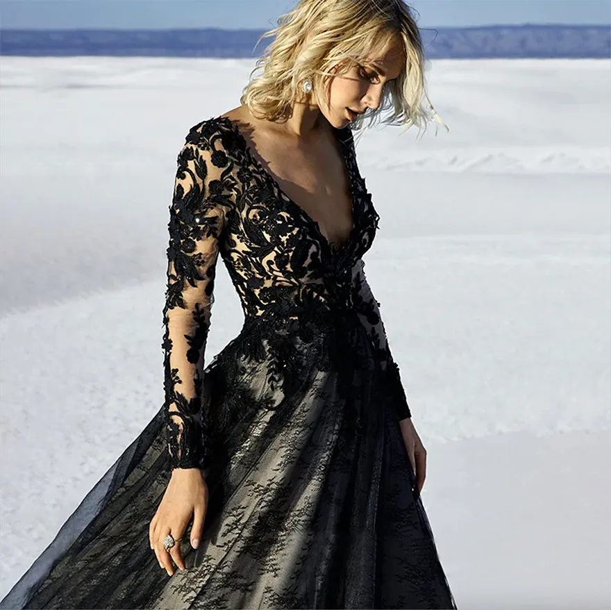 Long Sleeved Black Lace Appliqued Backless Wedding Dress with Monarch Train  from Dhgate A-Line Wedding Dresses - price 263.45