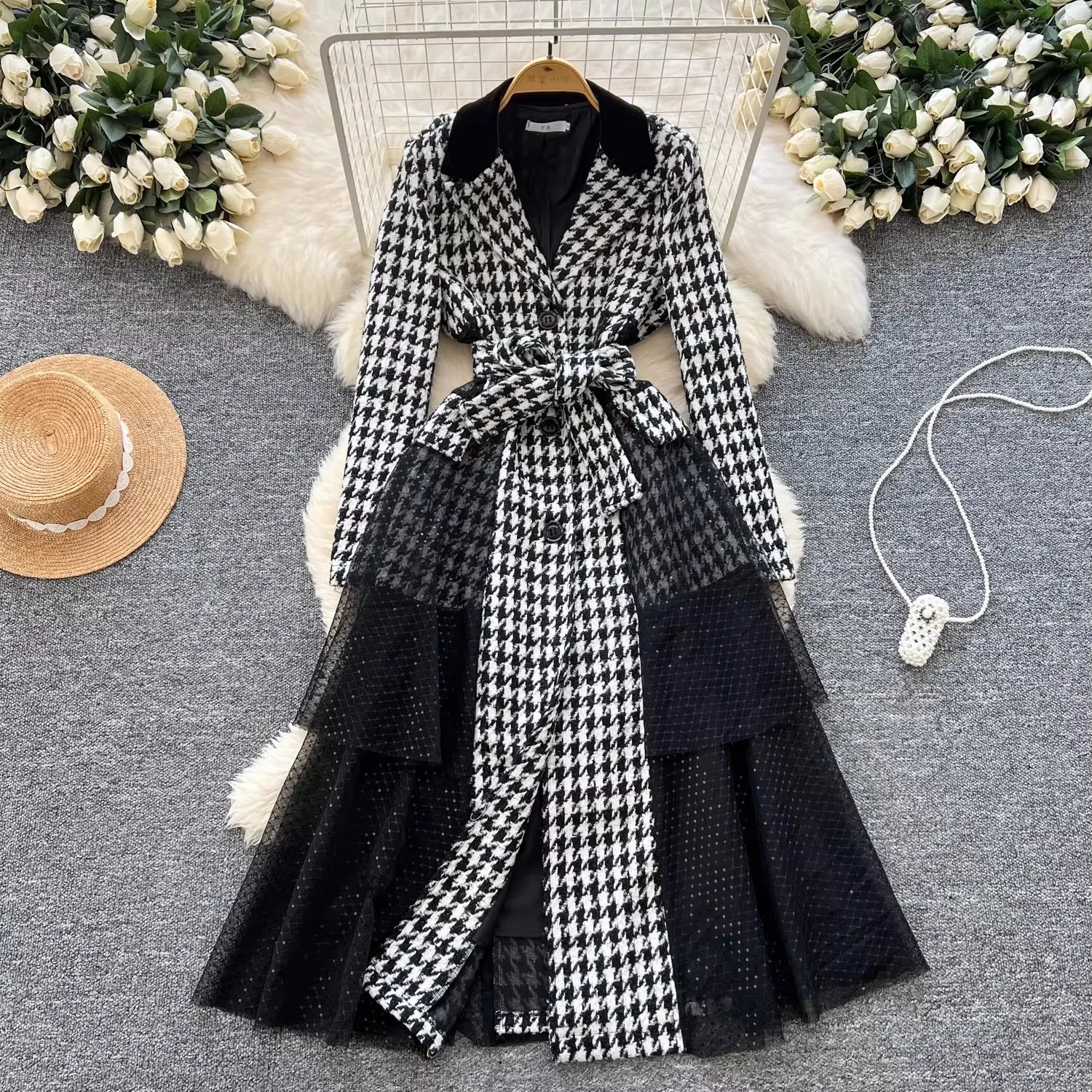 ジャケット・アウター MSGM Houndstooth Ruffle Trench Coat Womens Outerwear Fashion Designer Sequins Mesh From Xiongstore