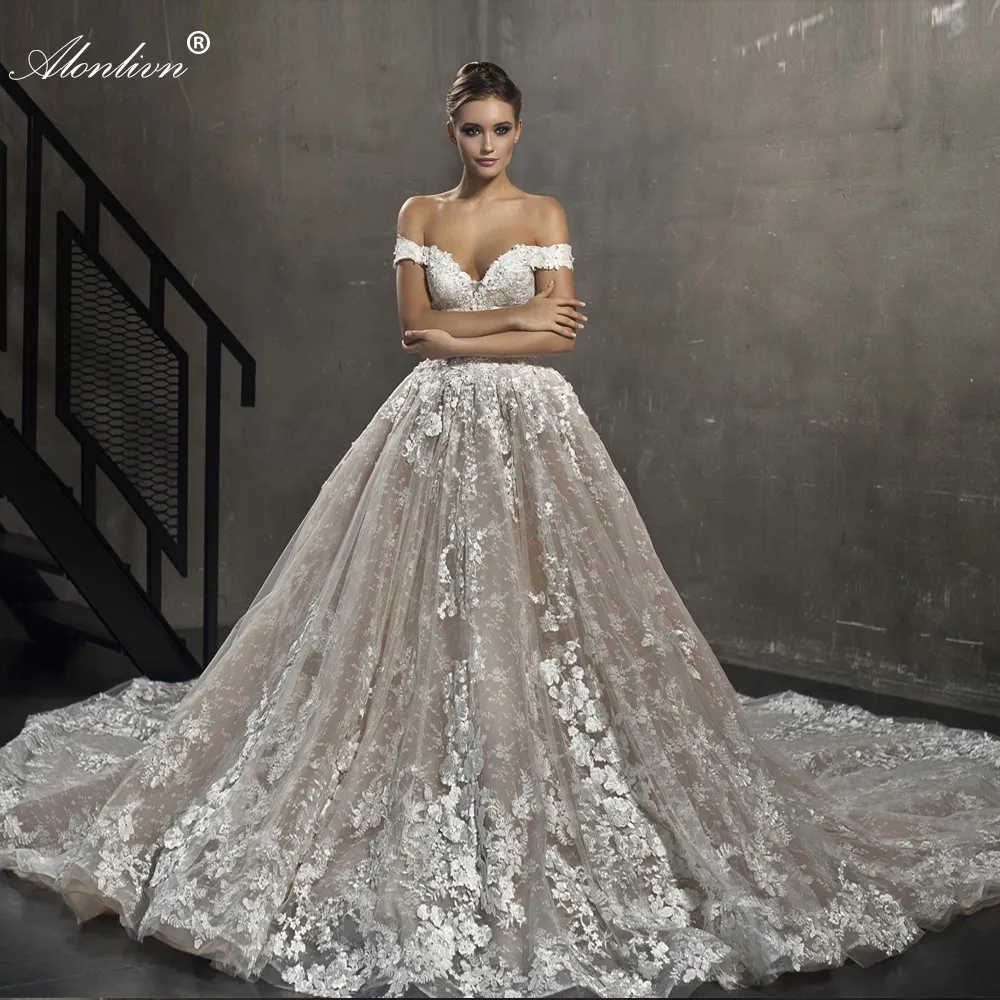 Off Shoulder Lace Beautiful Ballgown Wedding Dress With Beading Pearls And Floral Patterns Multi Layered Laces Long Train Elegant Princess Bridal Gop From Juliakui 468.89 DHgate.Com