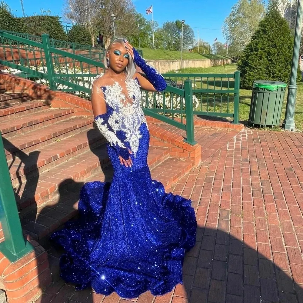 Sparkly Royal Blue Sequined Trumpet Prom Dress with Sweep Train for Girls  from Dhgate Prom Dresses - price 347.62
