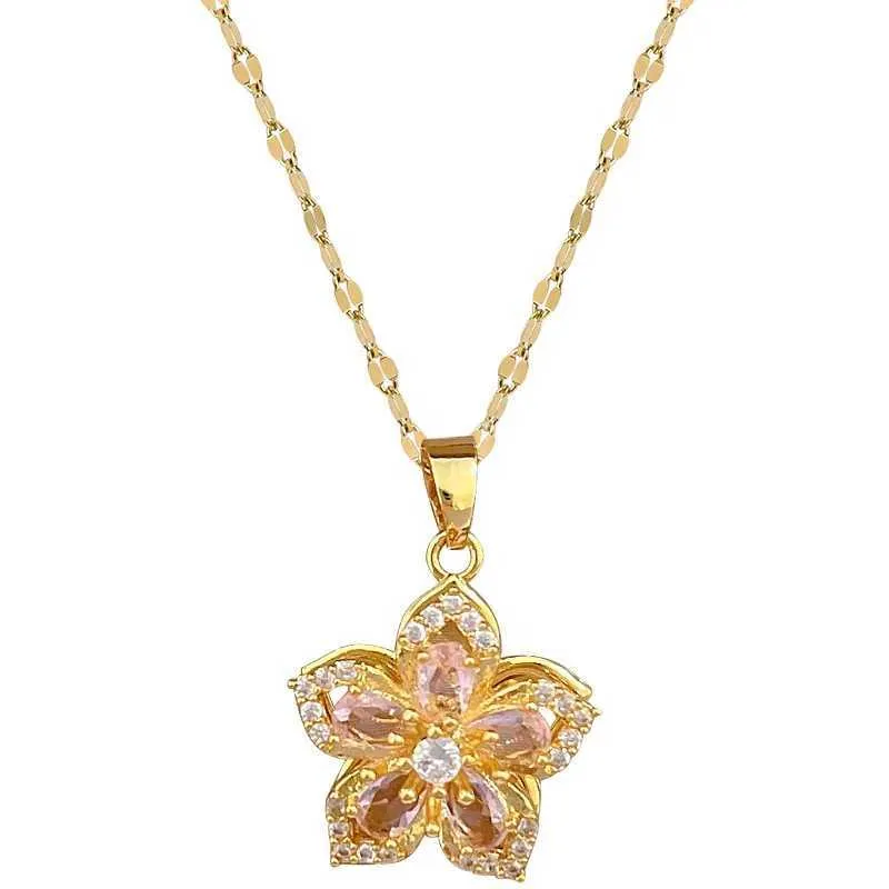 Rotating Flower Pendant Necklace Stainless Steel Minimalist_voghion.com