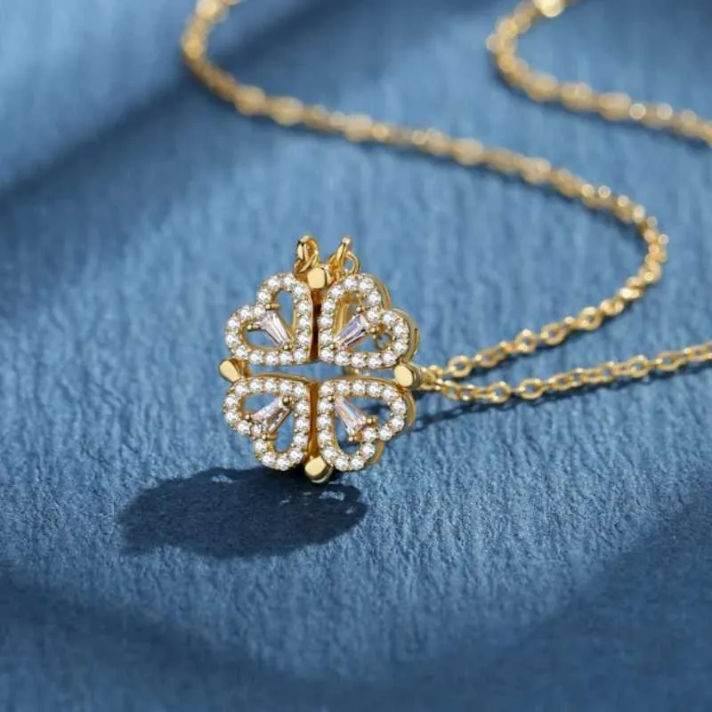 Collane in acciaio inossidabile 316L con ciondolo magnetico per donna, girocollo a forma di cuore, collana aperta con cristalli_voghion.com