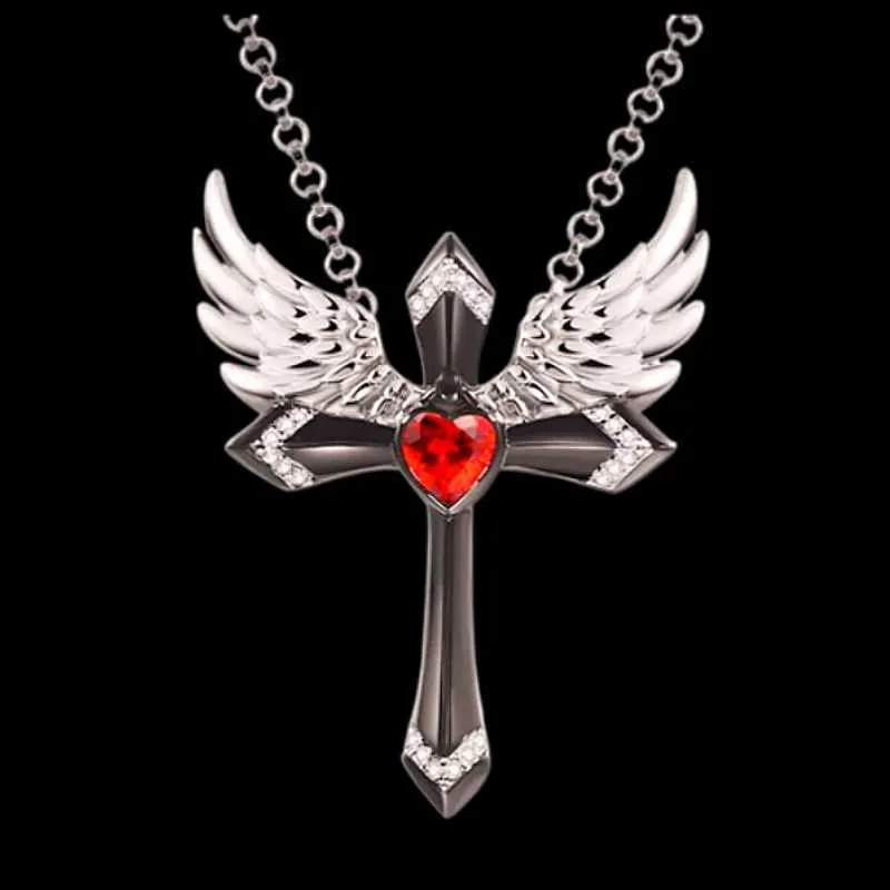 Collana con ciondolo croce e ali d'angelo gioiello classico donna_voghion.com
