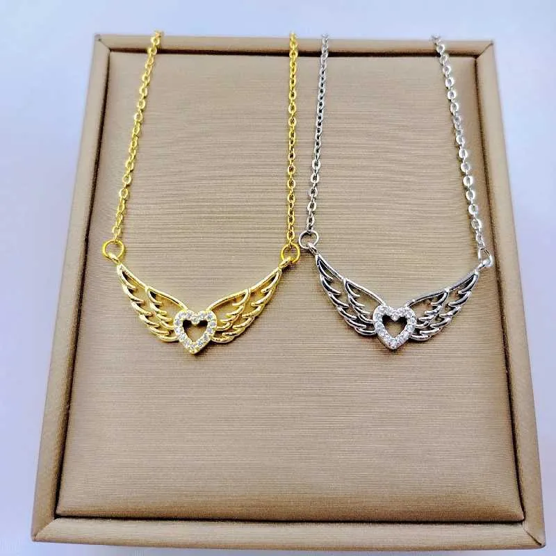 Collane Moda Ciondolo Collana Ali d'Angelo Classico Personalità Forma di Cuore Versatile Ciondolo Squisito Catena Clavicola_voghion.com