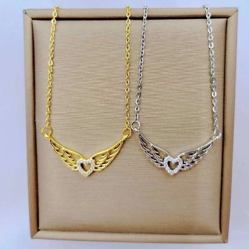 Collane Moda Ciondolo Collana Ali d'Angelo Classico Personalità Forma di Cuore Versatile Ciondolo Squisito Catena Clavicola_voghion.com