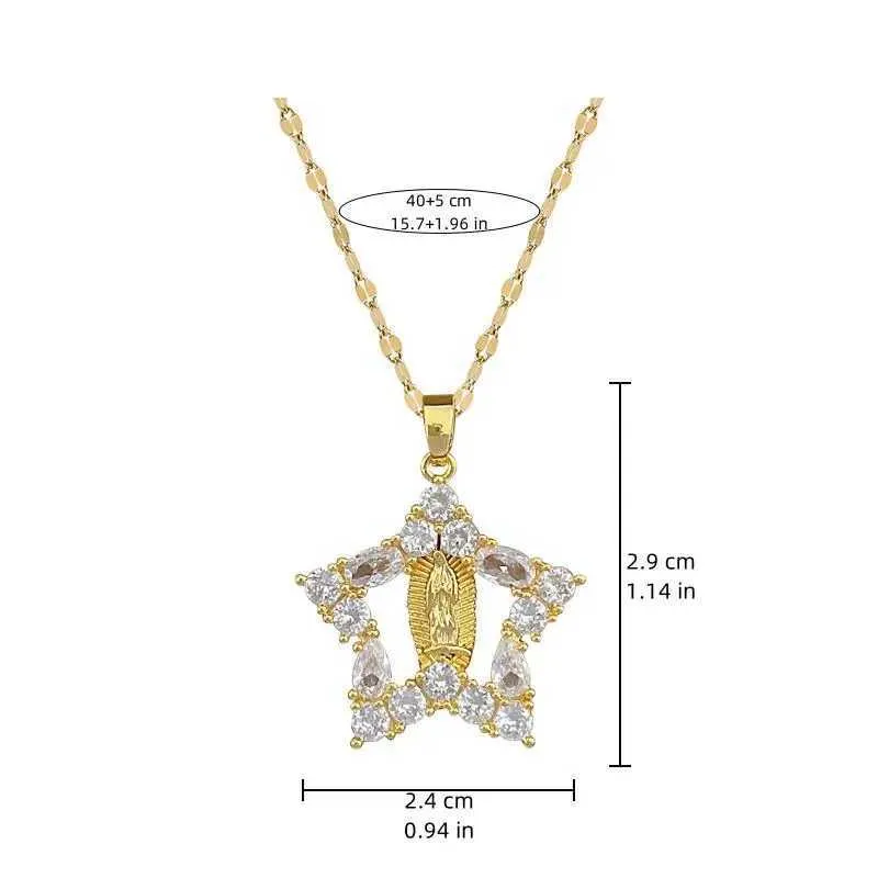 Obesek za ogrlice Modna Devica Marija Pentagram Svetloba Razkošna Temperament Čudovita Polna Diamantna Ogrlica Ženske_voghion.com