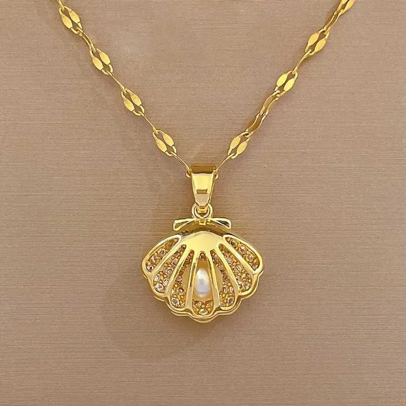 Shell Pearl Pendant Necklace Personalized Fashion Jewelry_voghion.com