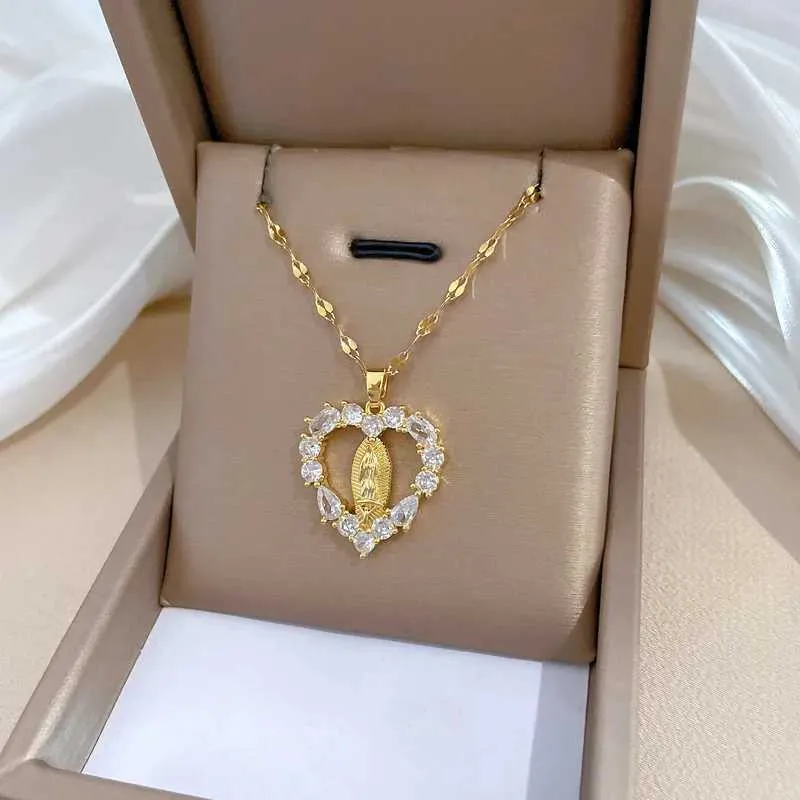 Colares com Pingente Elegante Charmoso Virgem Maria Amor Micro-conjunto Colar Clássico e Versátil Aço Inoxidável_voghion.com