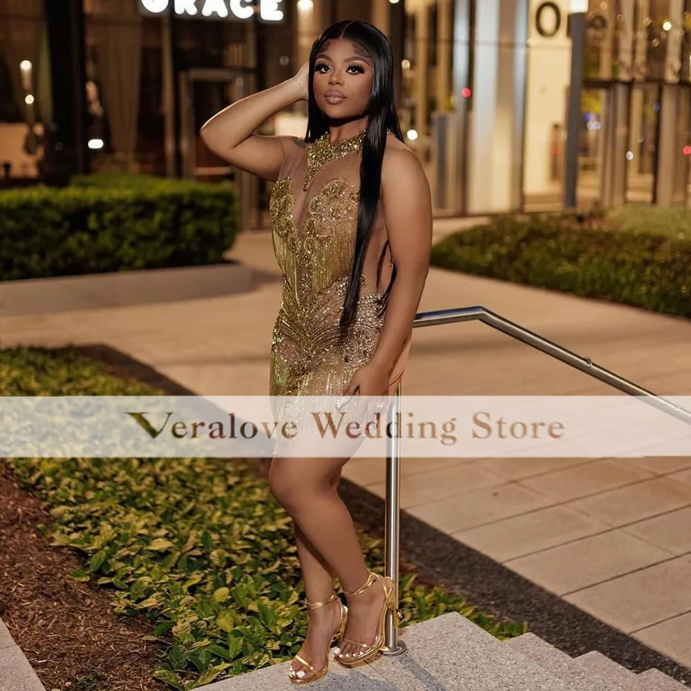 slim fit dress slacks Gold Shimmer Halter Sheer Mermaid Horsehair Prom Dress