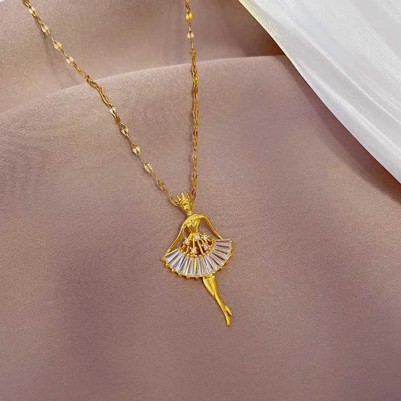 Collares colgantes Nueva bailarina pingente bailarina de ballet CZ collar de baile joyería de acero inoxidable para mujer regalo_voghion.com