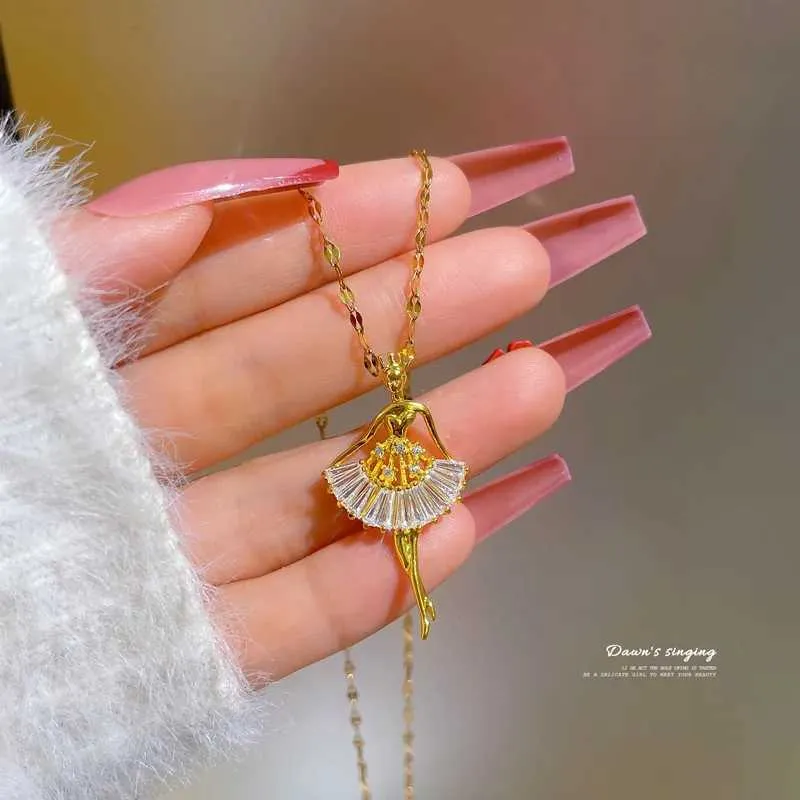 Collares colgantes Nueva bailarina pingente bailarina de ballet CZ collar de baile joyería de acero inoxidable para mujer regalo_voghion.com
