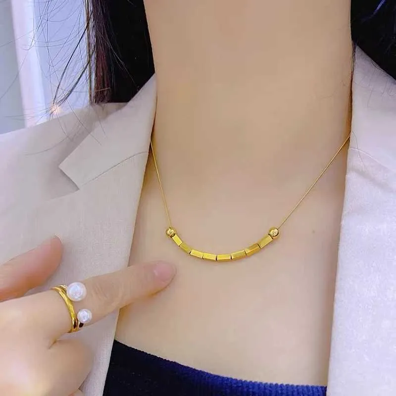 Colliers pendentifs à la mode et simples, collier rétro en acier inoxydable avec perles rondes et carrées, personnalité classique_voghion.com