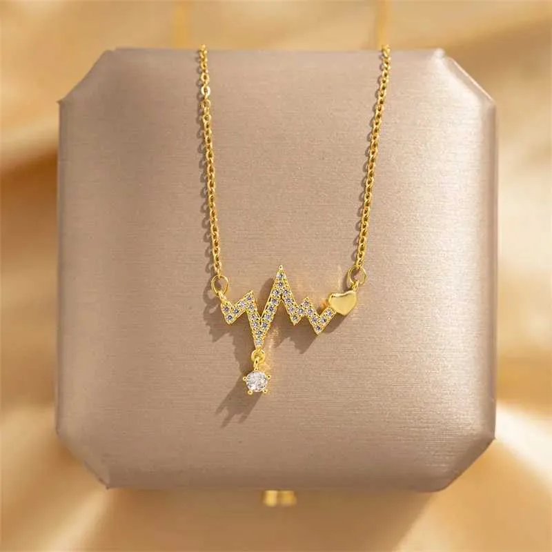 Necklaces Fashion French Romantic ECG Couple Confession Love Necklace Ladies Light Design Clavicle Chain Heartbeat_voghion.com