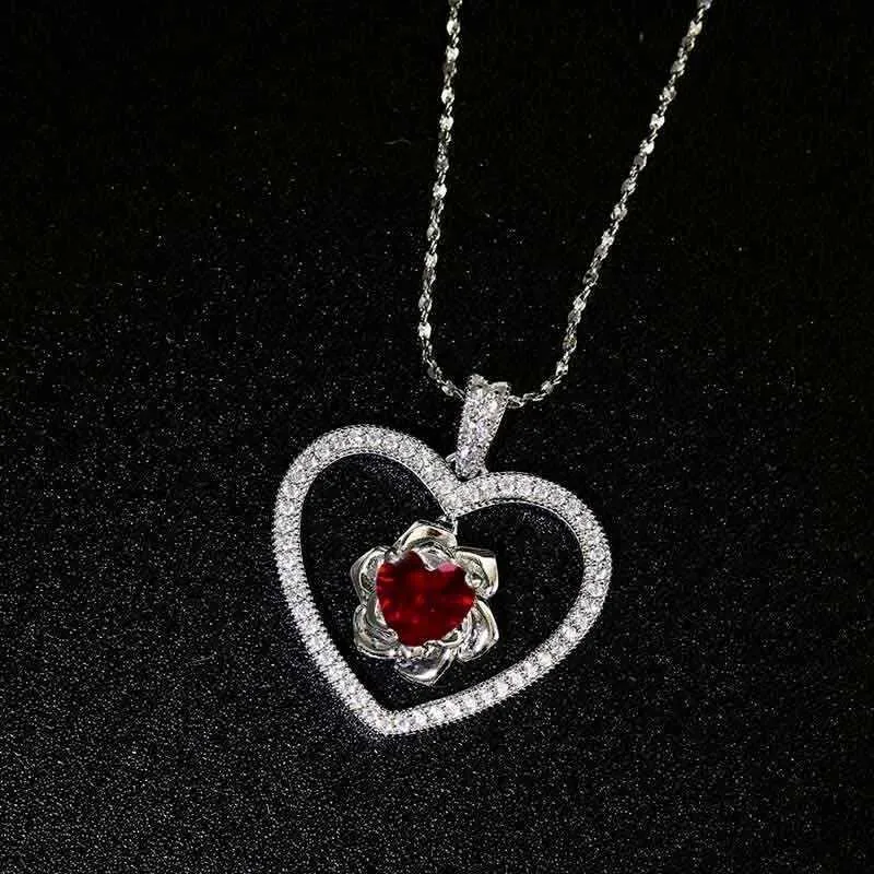 Collane con ciondolo Collana romantica squisita a forma di cuore con ciondolo a forma di rosa, l'amore perfetto è un regalo per le ragazze_voghion.com