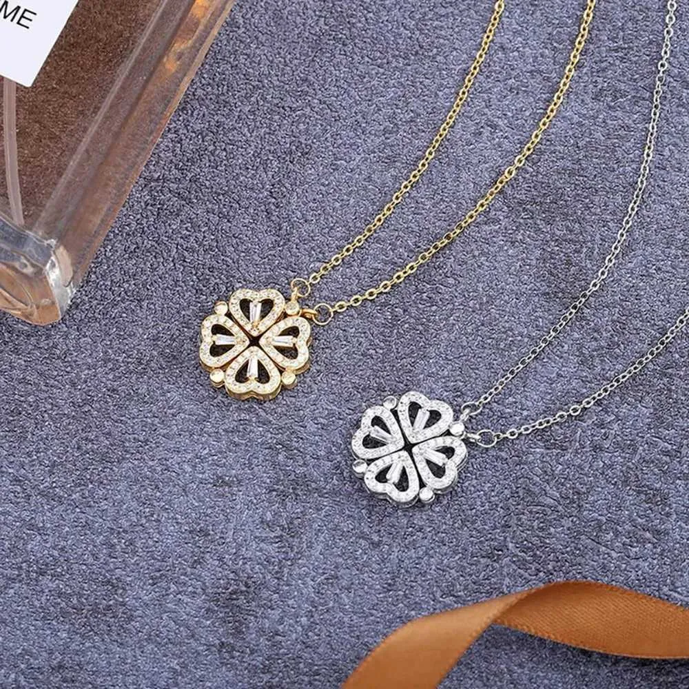 Collane in acciaio inossidabile 316L con ciondolo magnetico per donna, girocollo a forma di cuore, collana aperta con cristalli_voghion.com