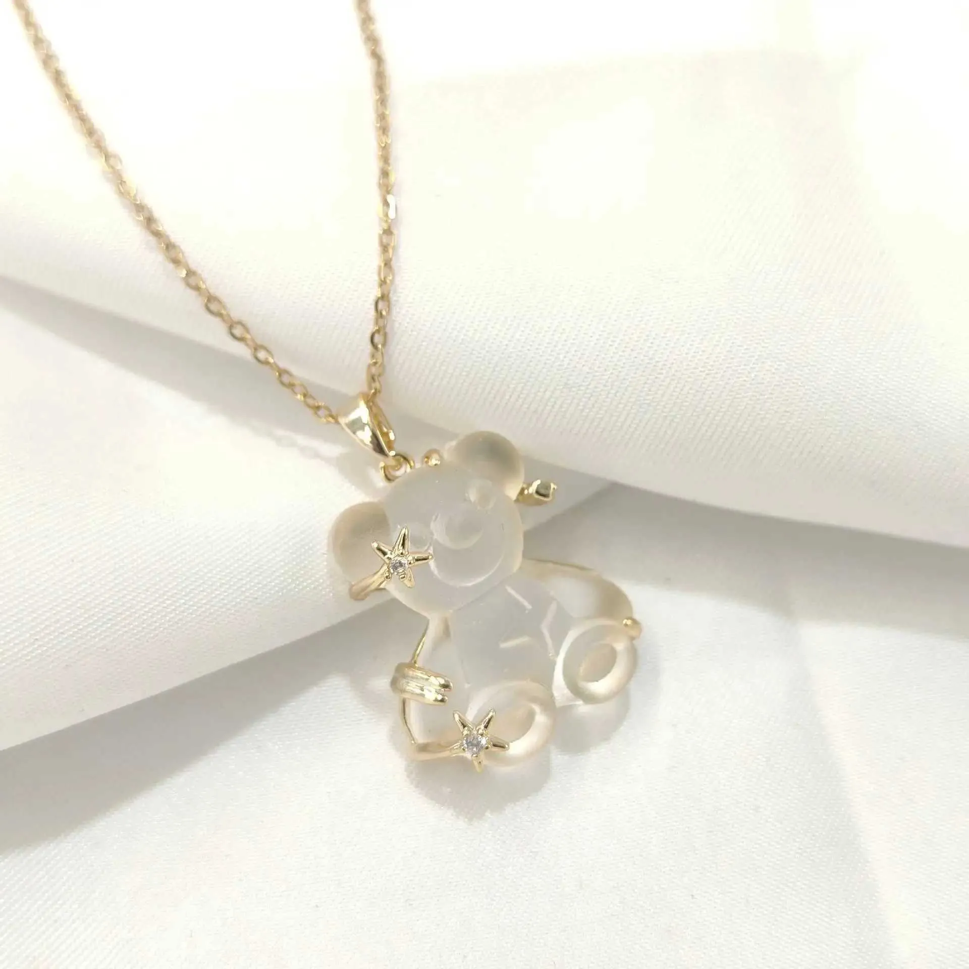 Crystal Bear Pendant Necklace Trendy Personality Jewellery_voghion.com