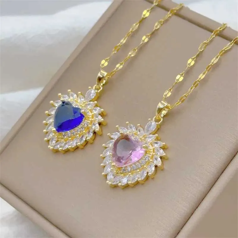 Kolye Kolyeler Moda ve Zarif Mikro Taşlı Markiz Takı Pembe Aşk Paslanmaz Çelik Kolye Klasik_voghion.com