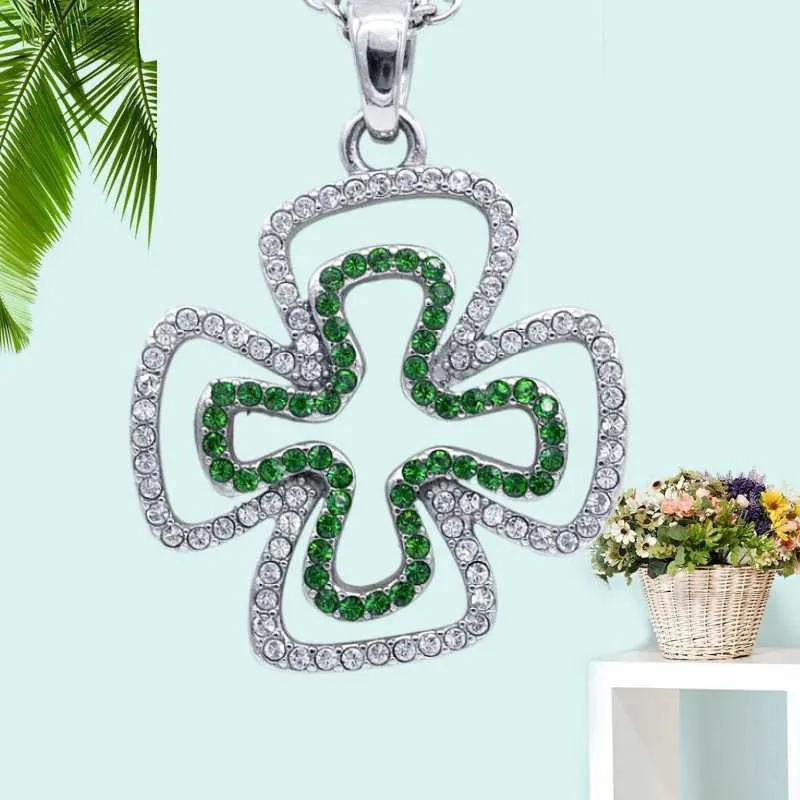 Collane con ciondolo Moda reddito dominante collana a due foglie bianco verde gioielli ragazza quadrifoglio regalo_voghion.com