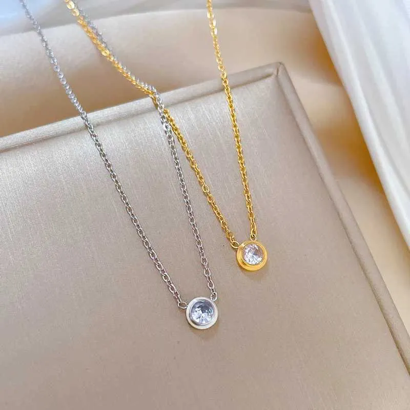 Zircon Pendant Necklace Elegant Stainless Steel Classic Jewelry_voghion.com