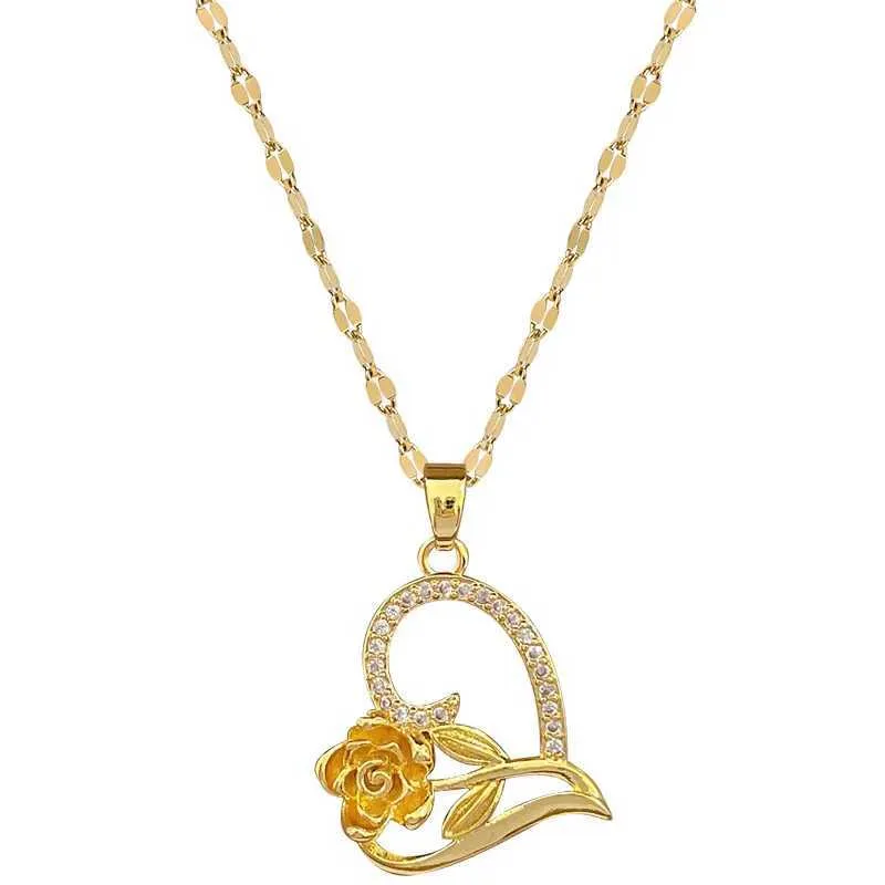 Colar com pingente de rosa em aço inoxidável elegante_voghion.com