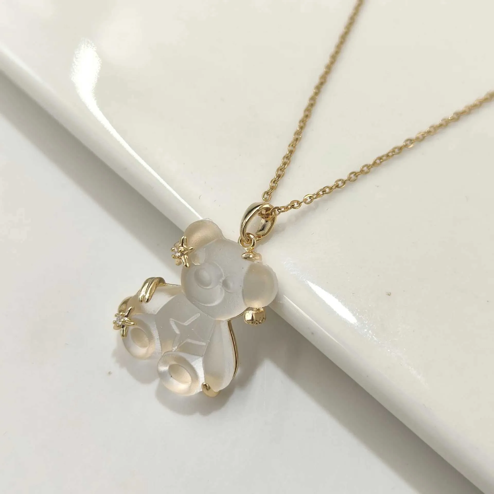 Crystal Bear Pendant Necklace Trendy Personality Jewellery_voghion.com