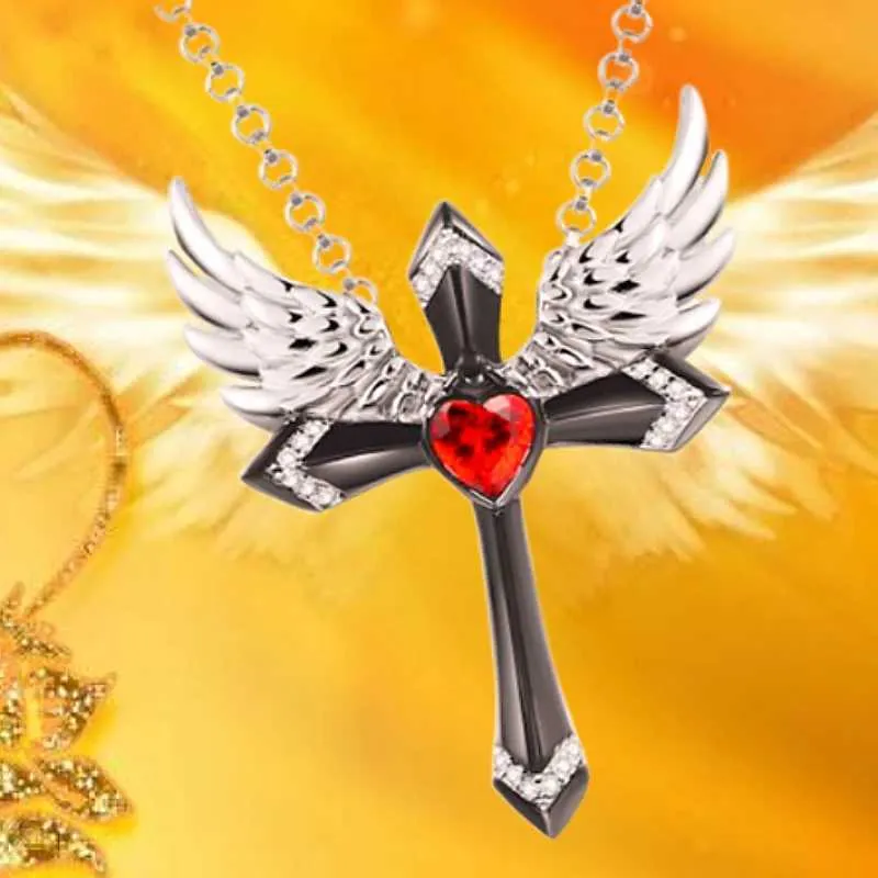 Collana con ciondolo croce e ali d'angelo gioiello classico donna_voghion.com