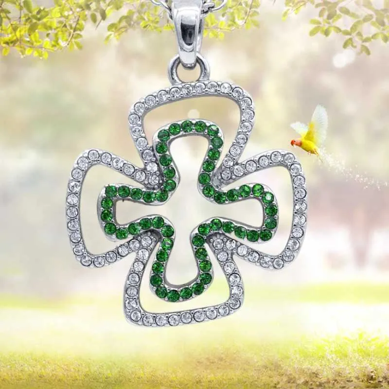 Collane con ciondolo Moda reddito dominante collana a due foglie bianco verde gioielli ragazza quadrifoglio regalo_voghion.com