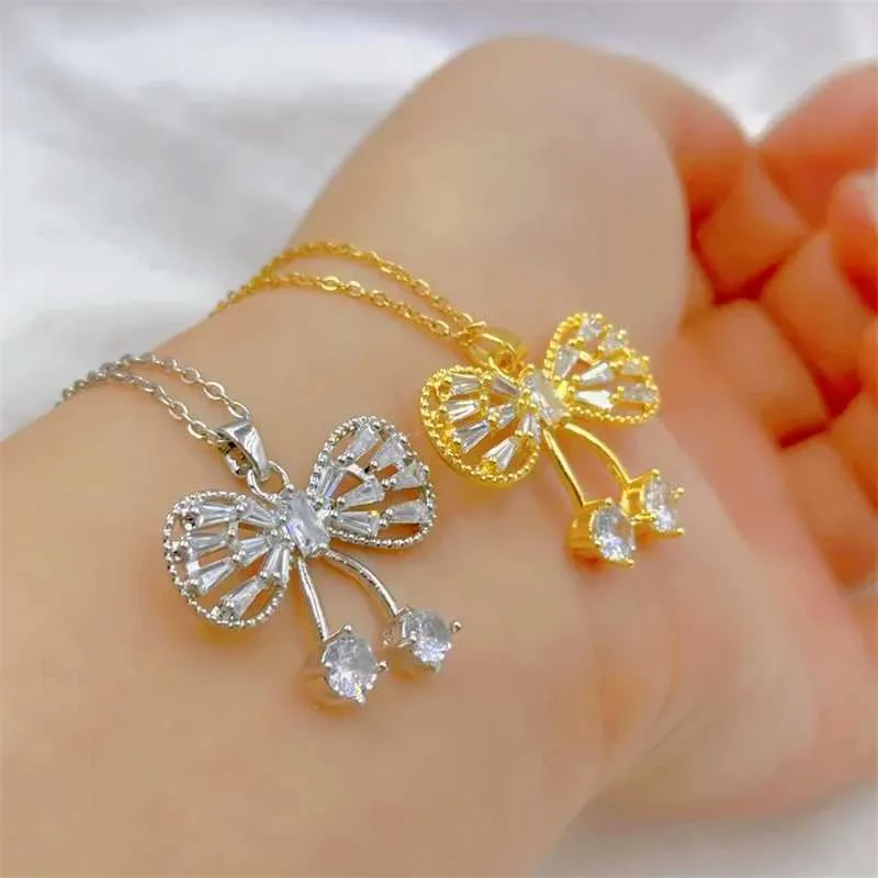 Collane con ciondolo Moda Ciondolo Cavo Nodo Fiocco Collana Classico Personalità Bianco Romantico Ciliegia Acciaio Inossidabile_voghion.com