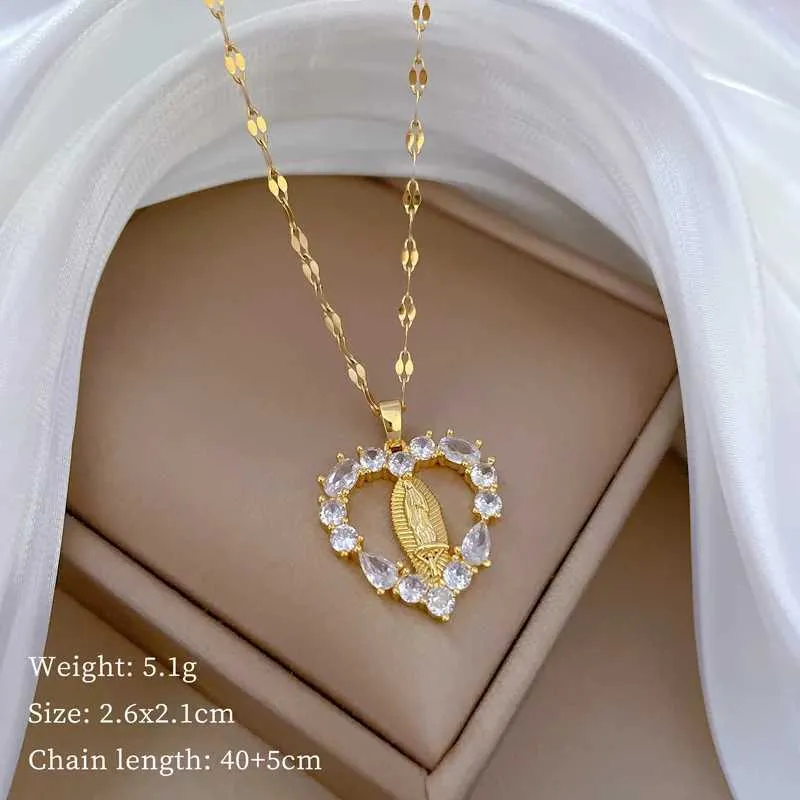 Colares com Pingente Elegante Charmoso Virgem Maria Amor Micro-conjunto Colar Clássico e Versátil Aço Inoxidável_voghion.com