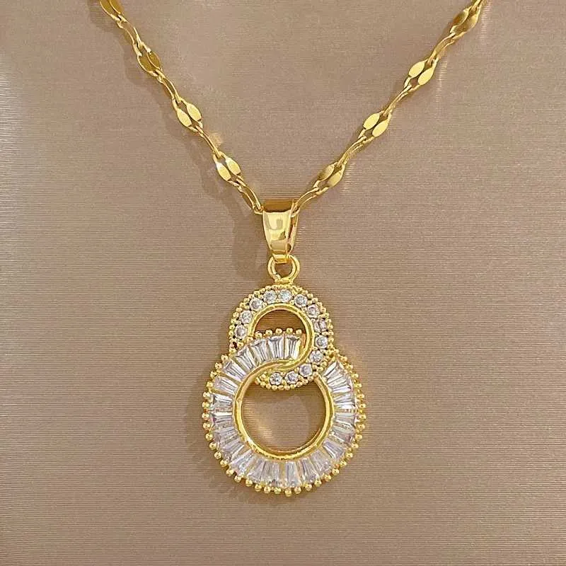 Coliere cu pandantiv din oțel inoxidabil, culoare aurie, colier cu cerc dublu, zircon cubic, 8 forme pentru femei, temperament simplu_voghion.com