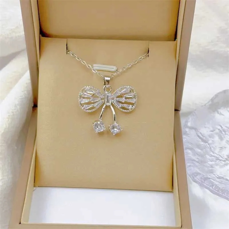 Collane con ciondolo Moda Ciondolo Cavo Nodo Fiocco Collana Classico Personalità Bianco Romantico Ciliegia Acciaio Inossidabile_voghion.com