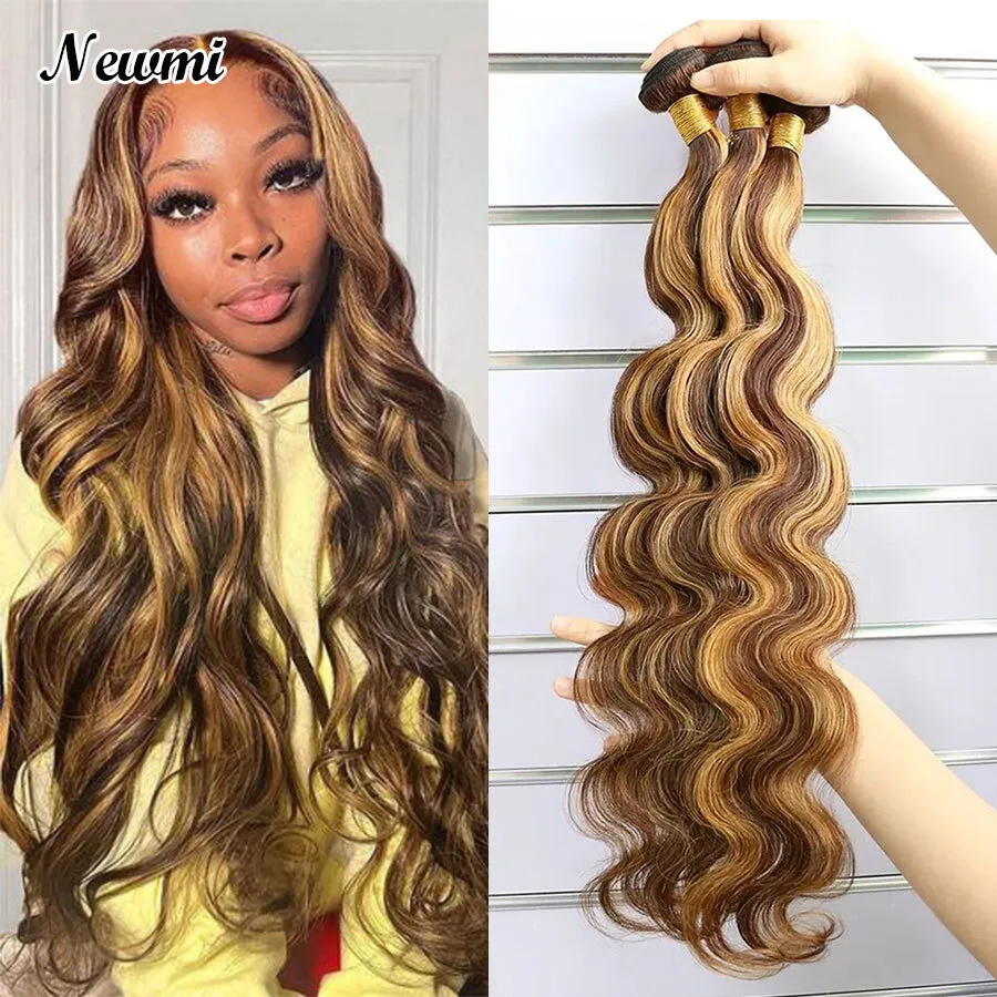 P4/27 Body Highlight Deep Wave Curly Human Bundles Honey Blondewet