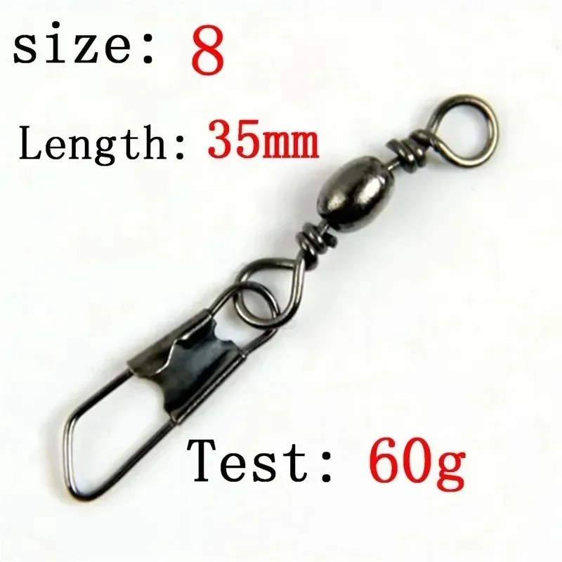 Barrel Fishing Swivels With Safty Snap 100pcs Black Fishing Snap Swivels Saltwater Freshwater Swivels Fishing Tackles Stainless Steel Interlock Snaps...