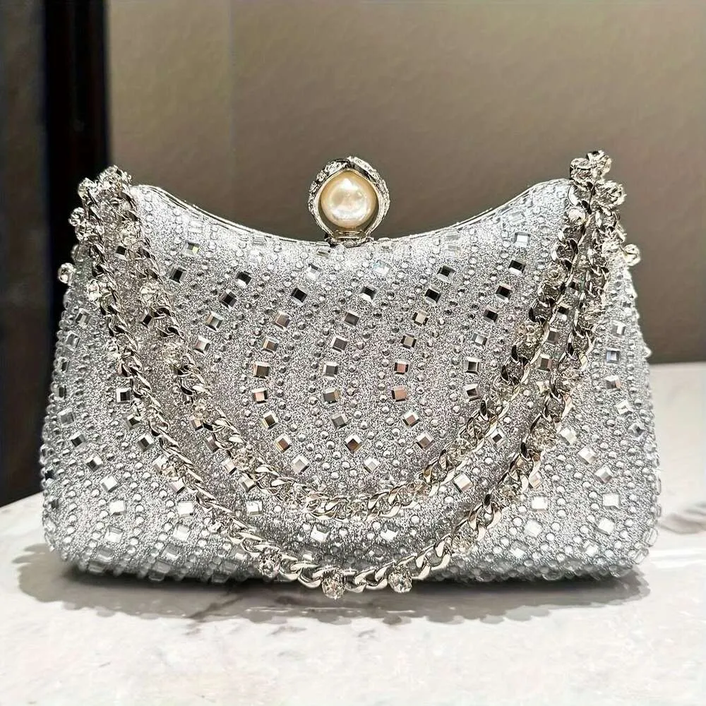 Women urious Rhie Evening Clutch Bag, Glittering Handheld Party Purse With Detachable Chain Strap, Elegant Accessory For Weddings Banquets Formal Events,